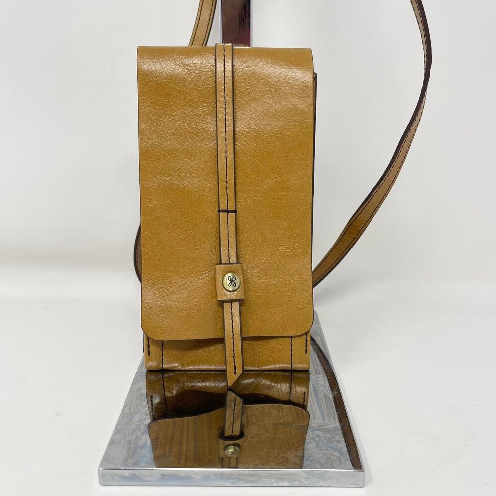 Hobo Token Mini Crossbody‎ Phone Holder Wallet Camel Tan Glazed Leather Travel